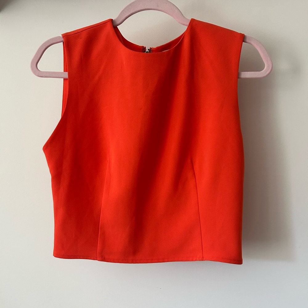 Alice + Olivia Bright Red-Orange Sleeveless Crop Tank